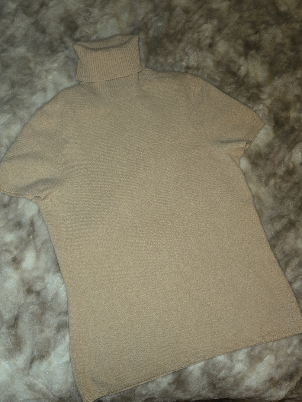 Magaschoni 100% Cashmere Beige Short Sleeve Turtleneck Sweater Top